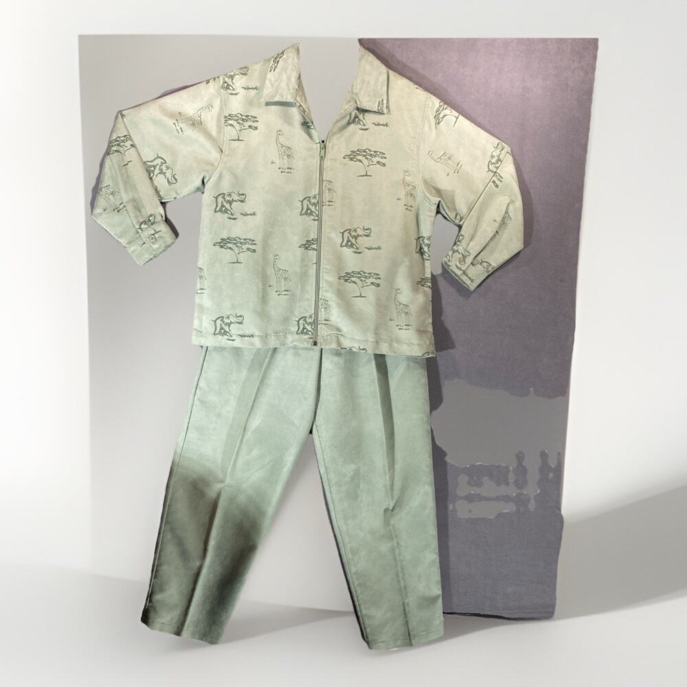 VTg Women Safari Pant Set Green PL Shacket Comfort Lagenlook 90s Artsy Grandma C
